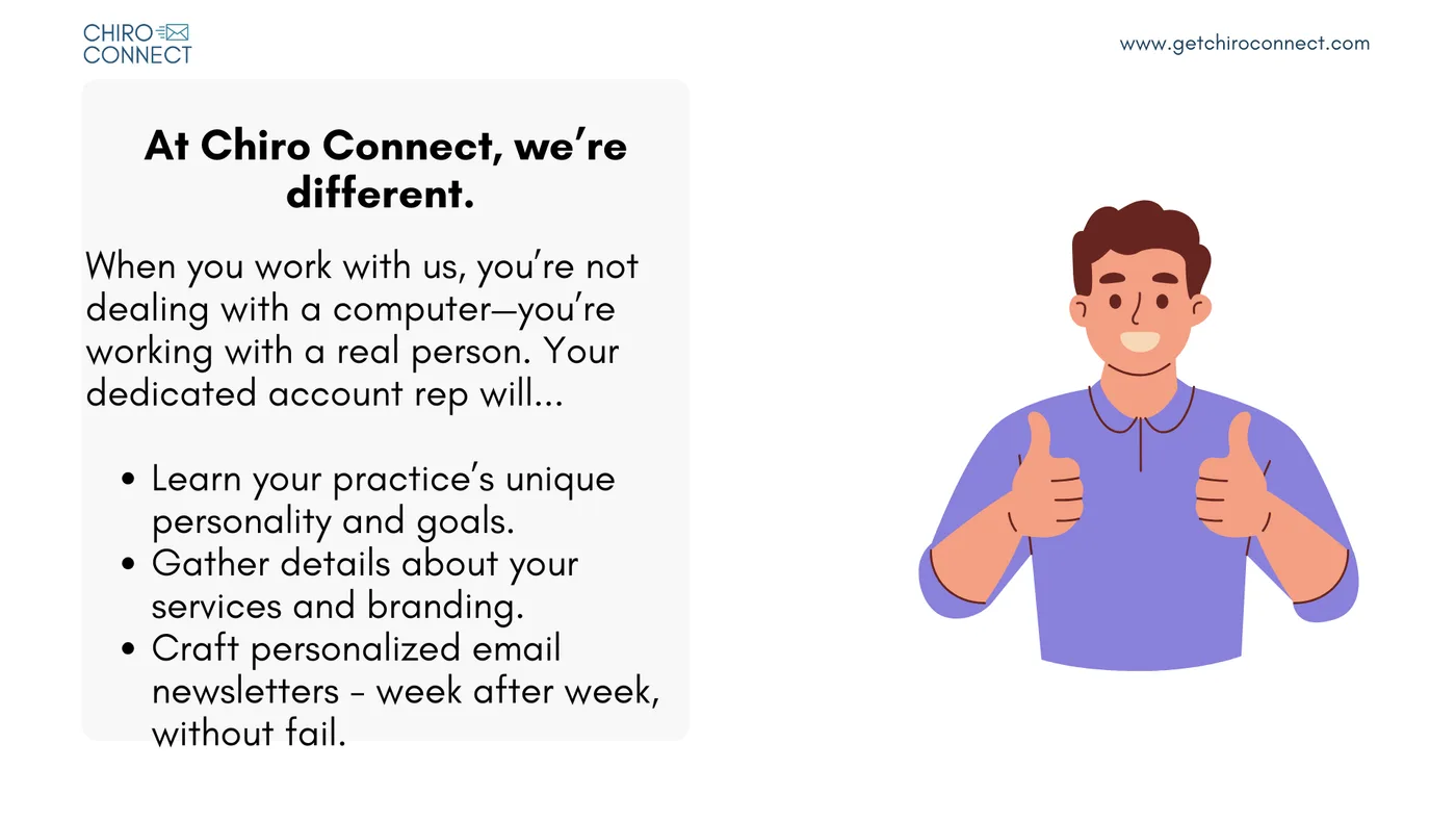 Chiro Connect is a concierge email marketing service for chiropractors.