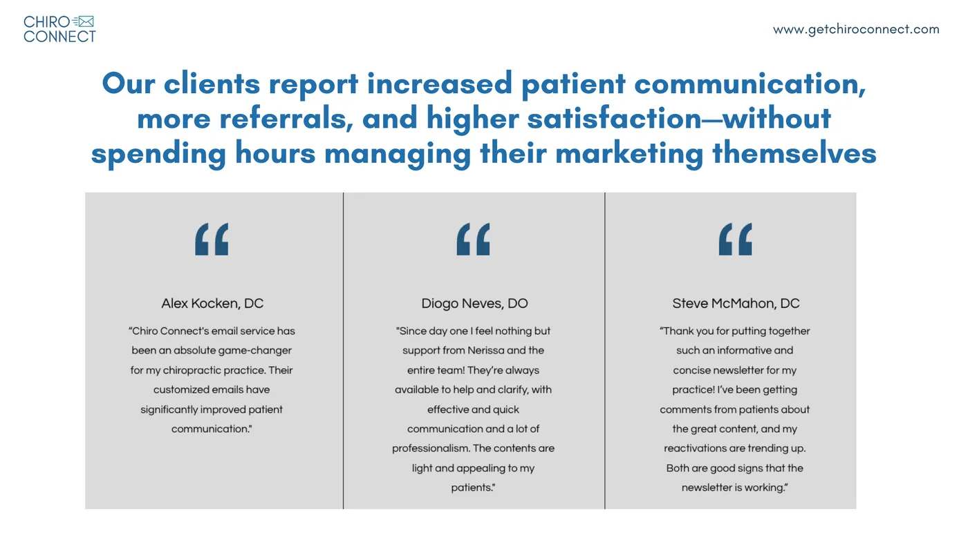 Clients love Chiro Connect - photo of client testimonials.