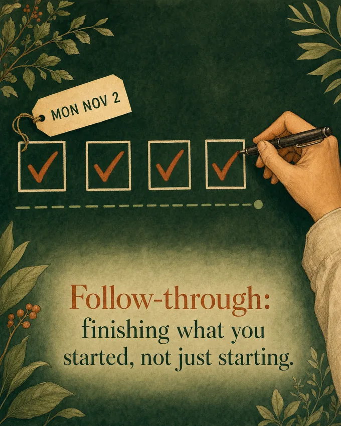 Follow-through: finishing what you started, not just starting.