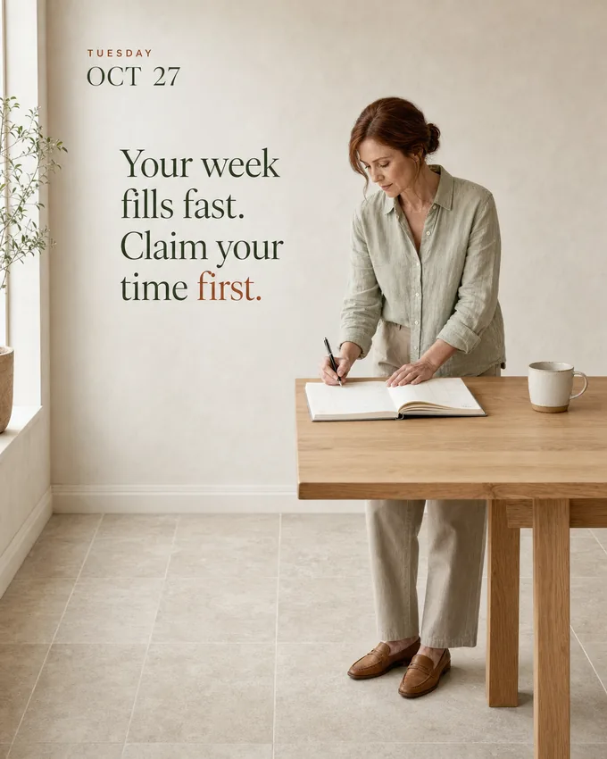 Your week fills fast. Claim your time first.