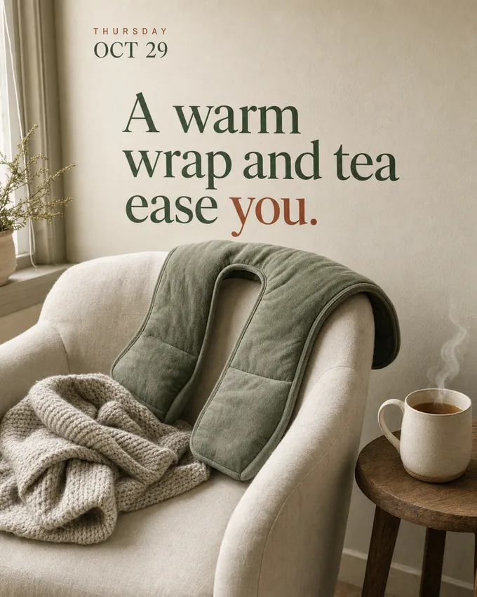 A warm wrap and tea ease you.