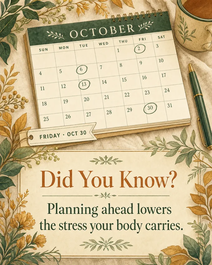 Did You Know? Planning ahead lowers the stress your body carries.