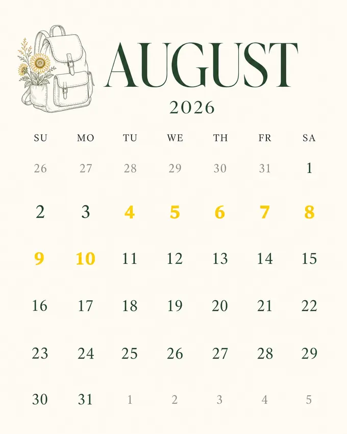 Chiro Connect August 2026 patient wellness calendar.
