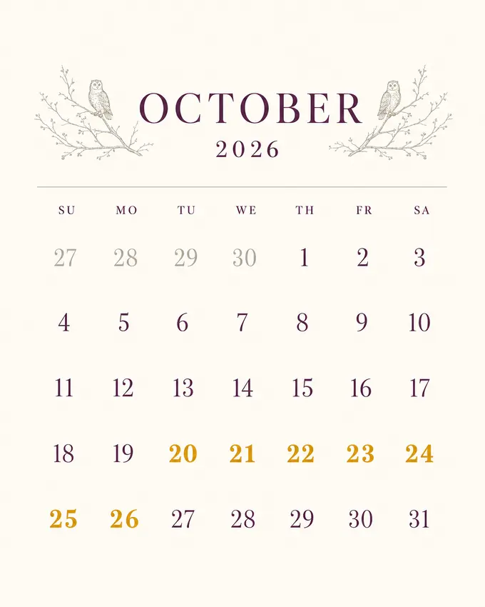 Chiro Connect October 2026 patient wellness calendar.