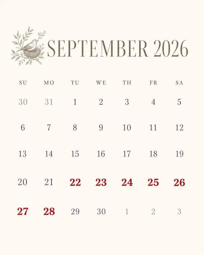 Chiro Connect September 2026 patient wellness calendar.