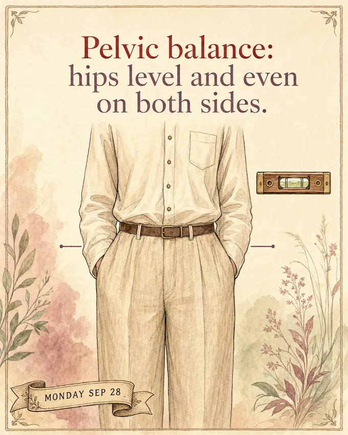 Pelvic balance: hips level and even on both sides.
