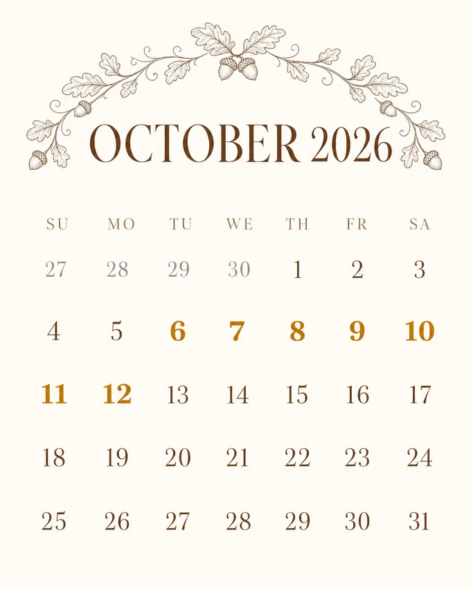 Chiro Connect October 2026 patient wellness calendar.