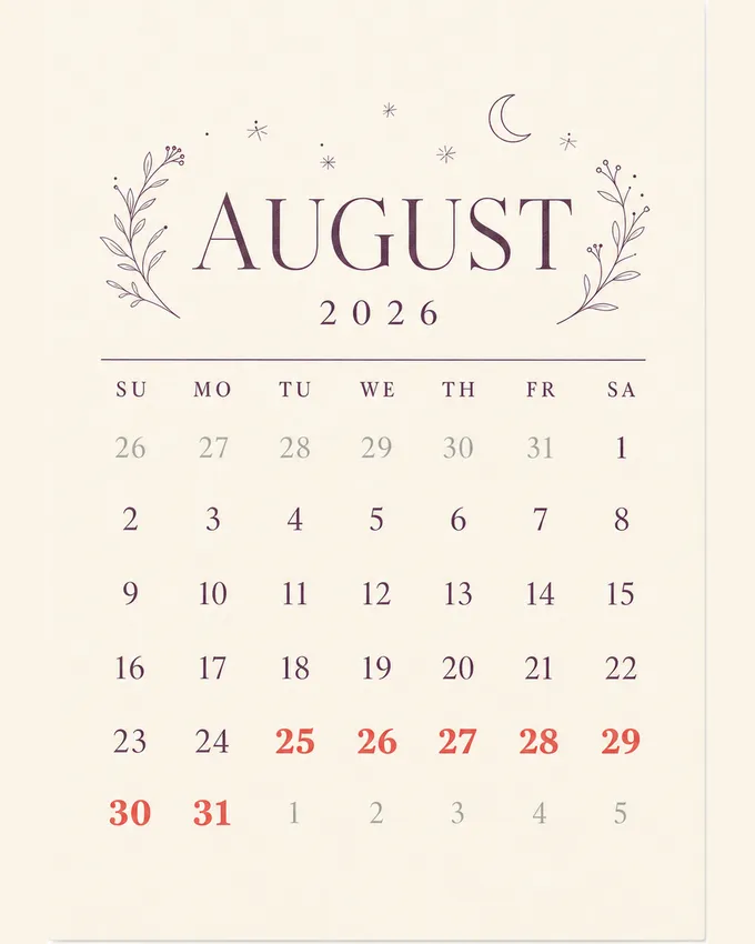 Chiro Connect August 2026 patient wellness calendar.