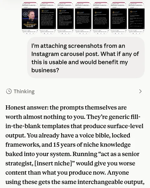 A screenshot sent to Claude to check whether a marketing claim was real.