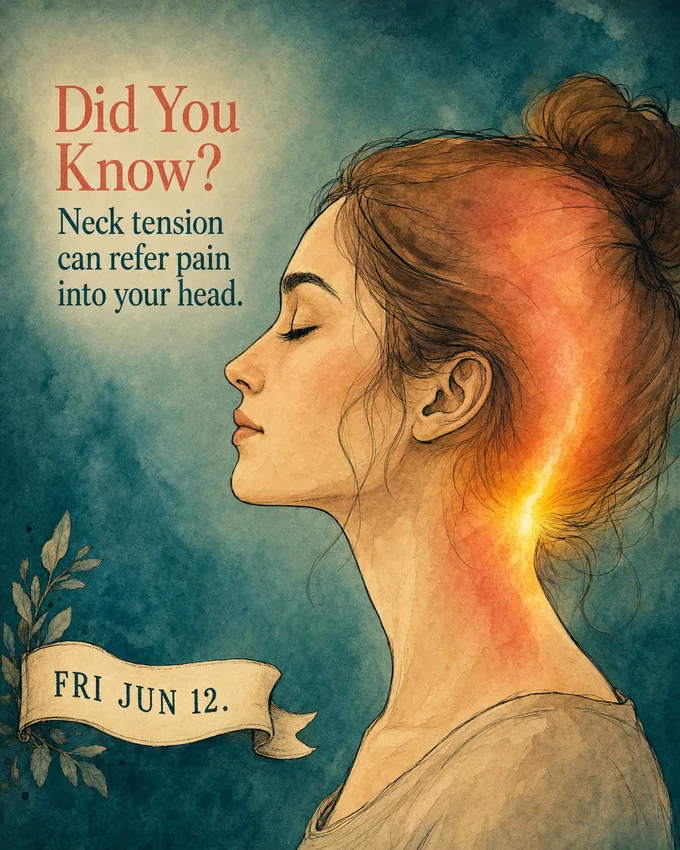 Week of Wellness tip for Friday June 12: neck tension can refer pain into your head.