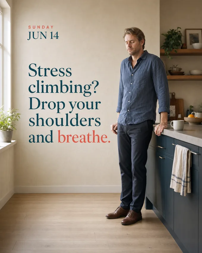 Week of Wellness tip for Sunday June 14: when stress climbs, drop your shoulders and breathe.