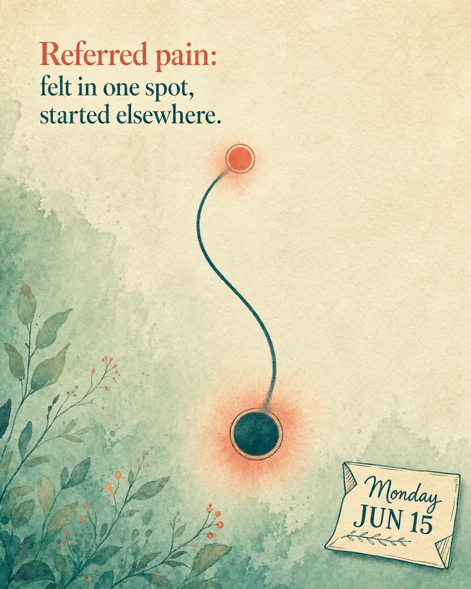 Week of Wellness tip for Monday June 15: referred pain is felt in one spot but starts elsewhere.