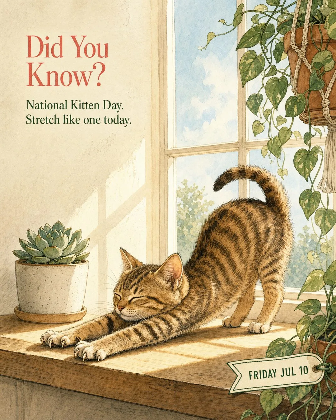 Did You Know? National Kitten Day. Stretch like one today.