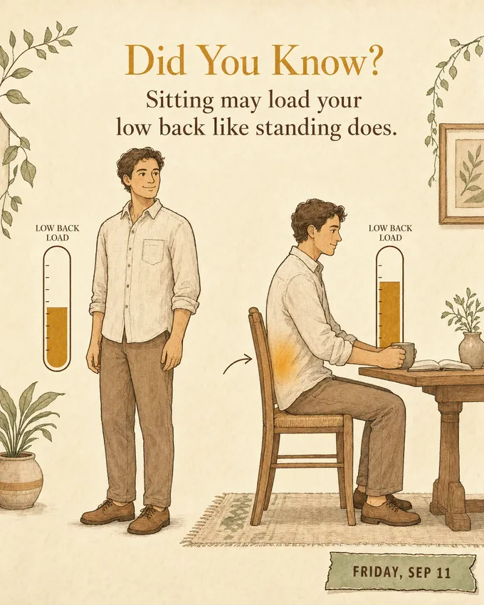 Did You Know? Sitting may load your low back like standing does.