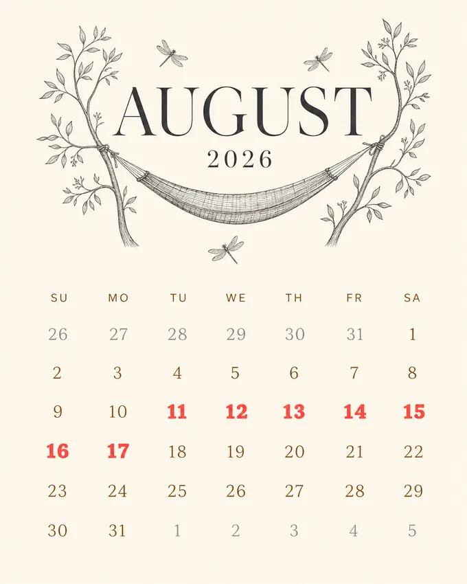 Chiro Connect August 2026 patient wellness calendar.