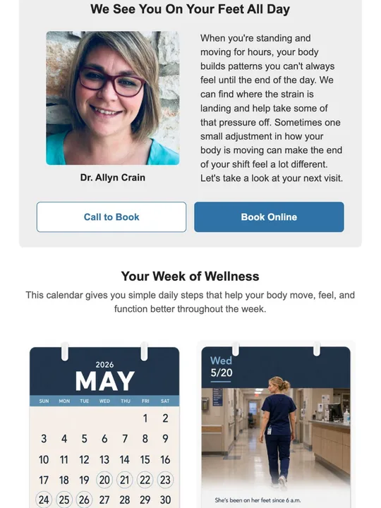 A booking block with the clinic's doctors and book-now buttons