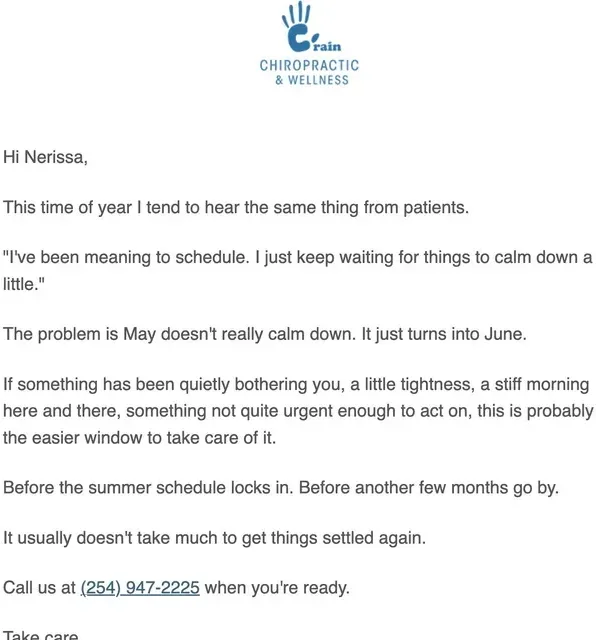 A real patient check-in email