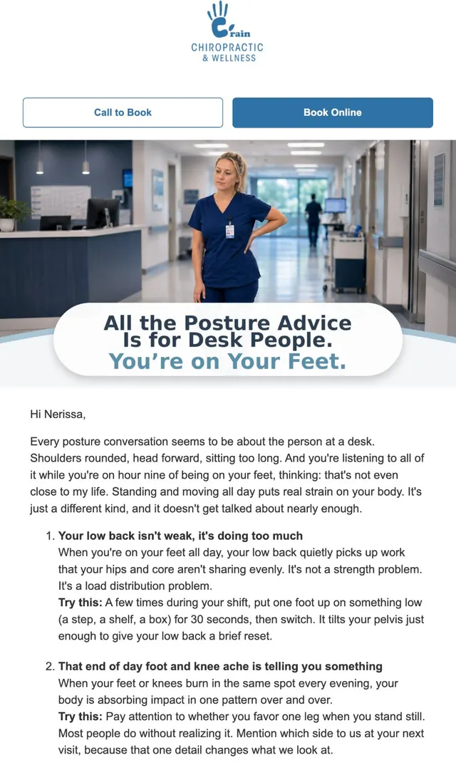 A real chiropractic email marketing newsletter Chiro Connect sent for a client clinic