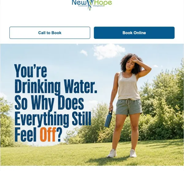 A real patient email from a chiropractor: the clinic masthead, hero image, and headline