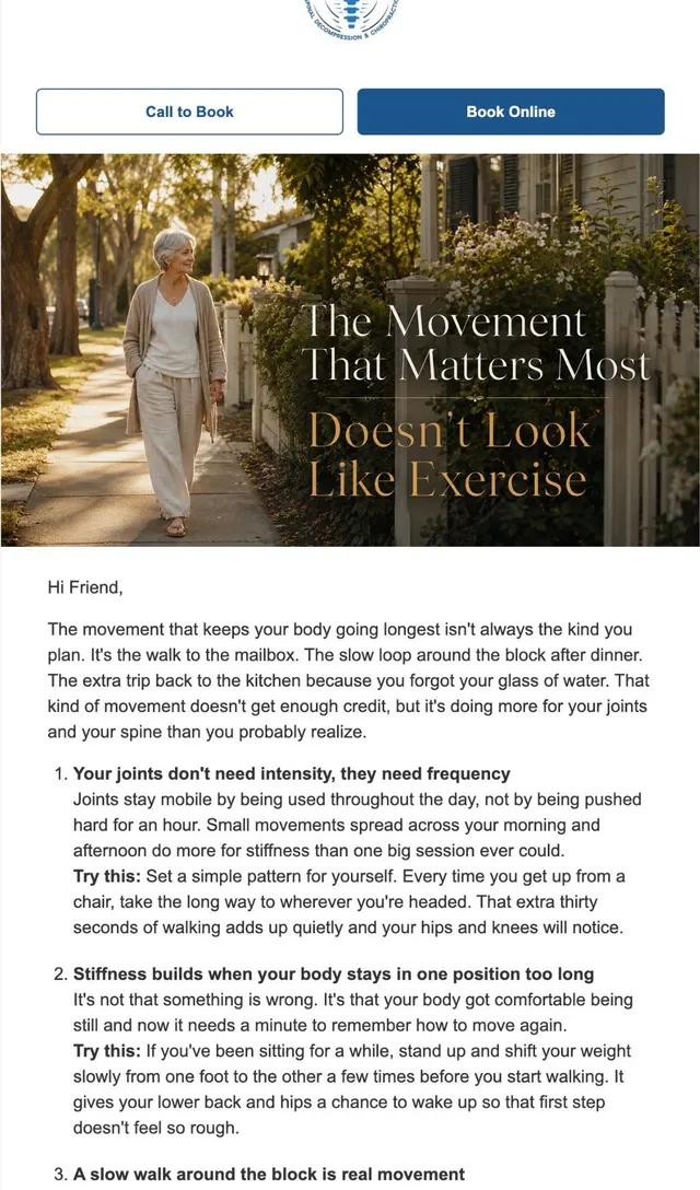 A real chiropractic newsletter Chiro Connect writes and sends for a client clinic